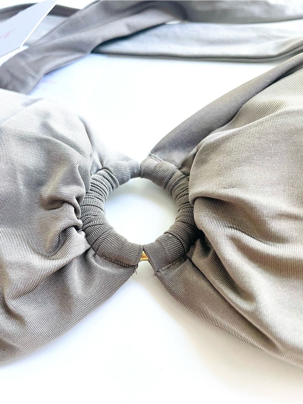 J.Crew Taupe Tan Halter Bikini Top Center O-Ring Medium M NWT Quiet Luxury Italy - Picture 4 of 14